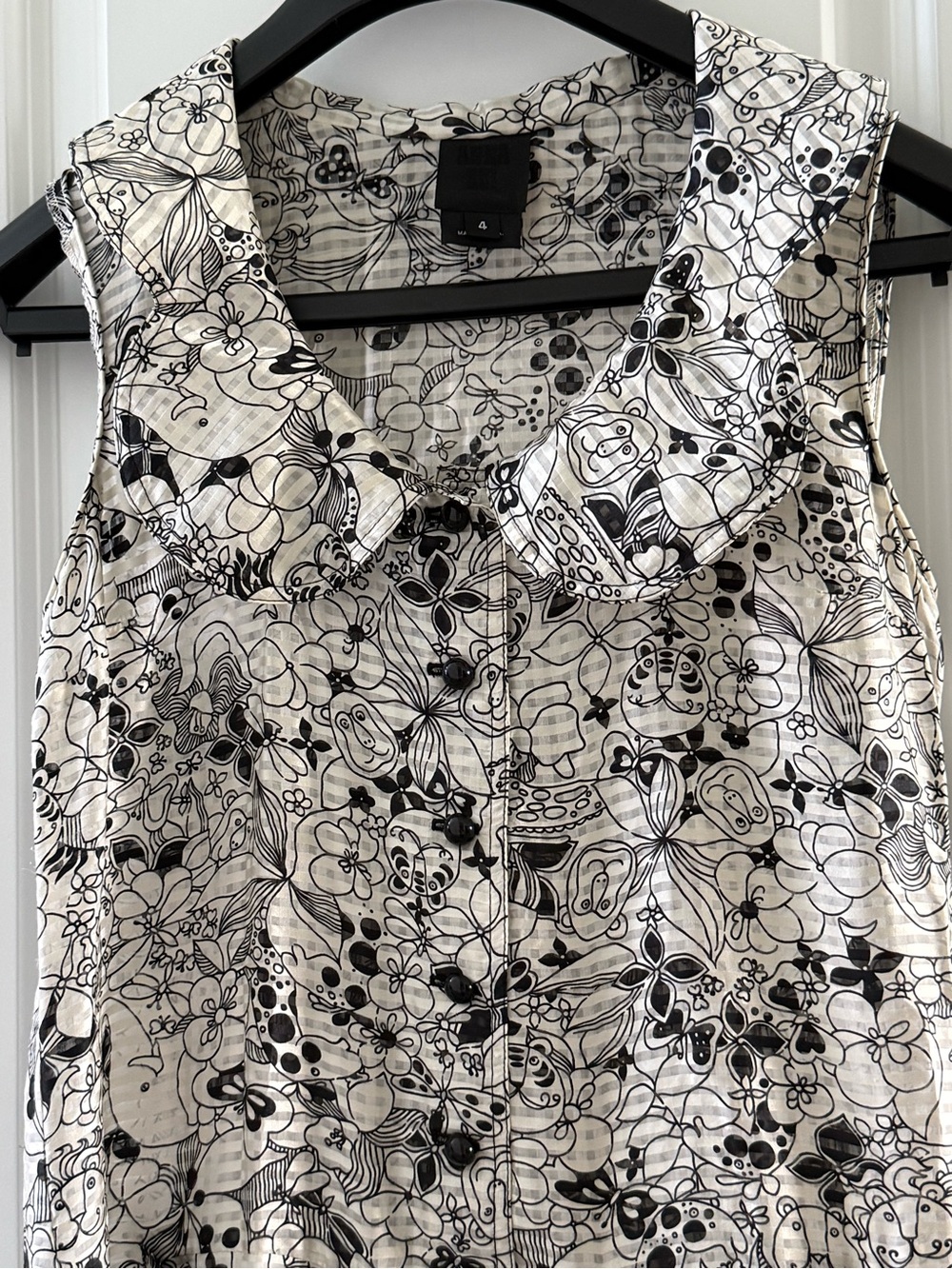 Anna Sui Sleeveless Black & White Floral Button-Front Dress Silk Blend Size 4 - Picture 8 of 8